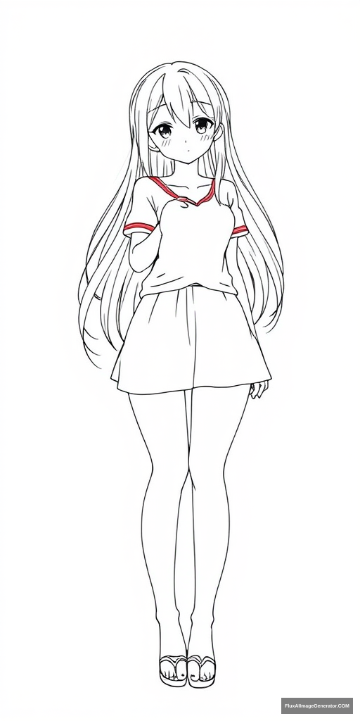 Anime girl line art simple. full. curvy.