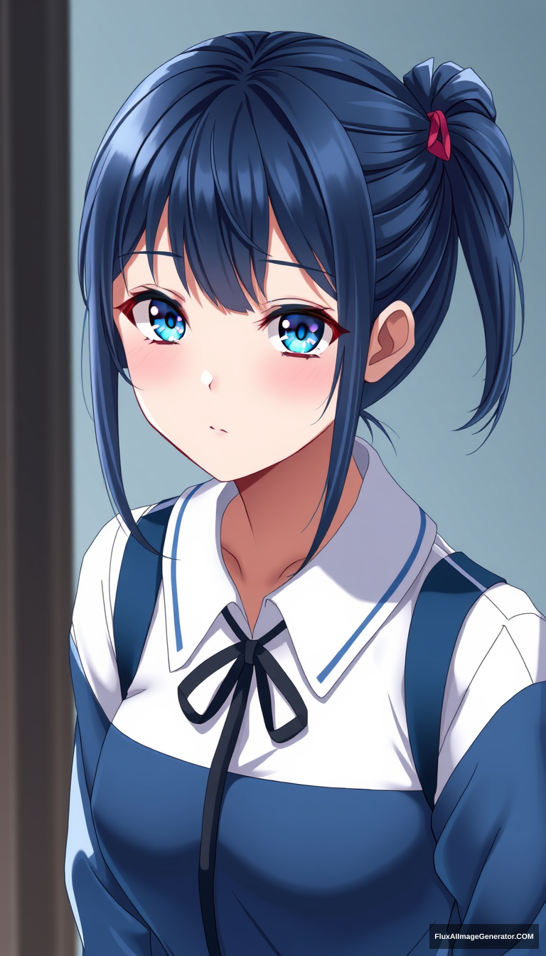 A teenage girl has captivated many with her striking appearance. Donning a dark blue hue with vibrant highlights, this striking similarity was so effective that it even fooled Kana's staff and fans, further emphasizing the transformative power of her appearance. Anime style is important.