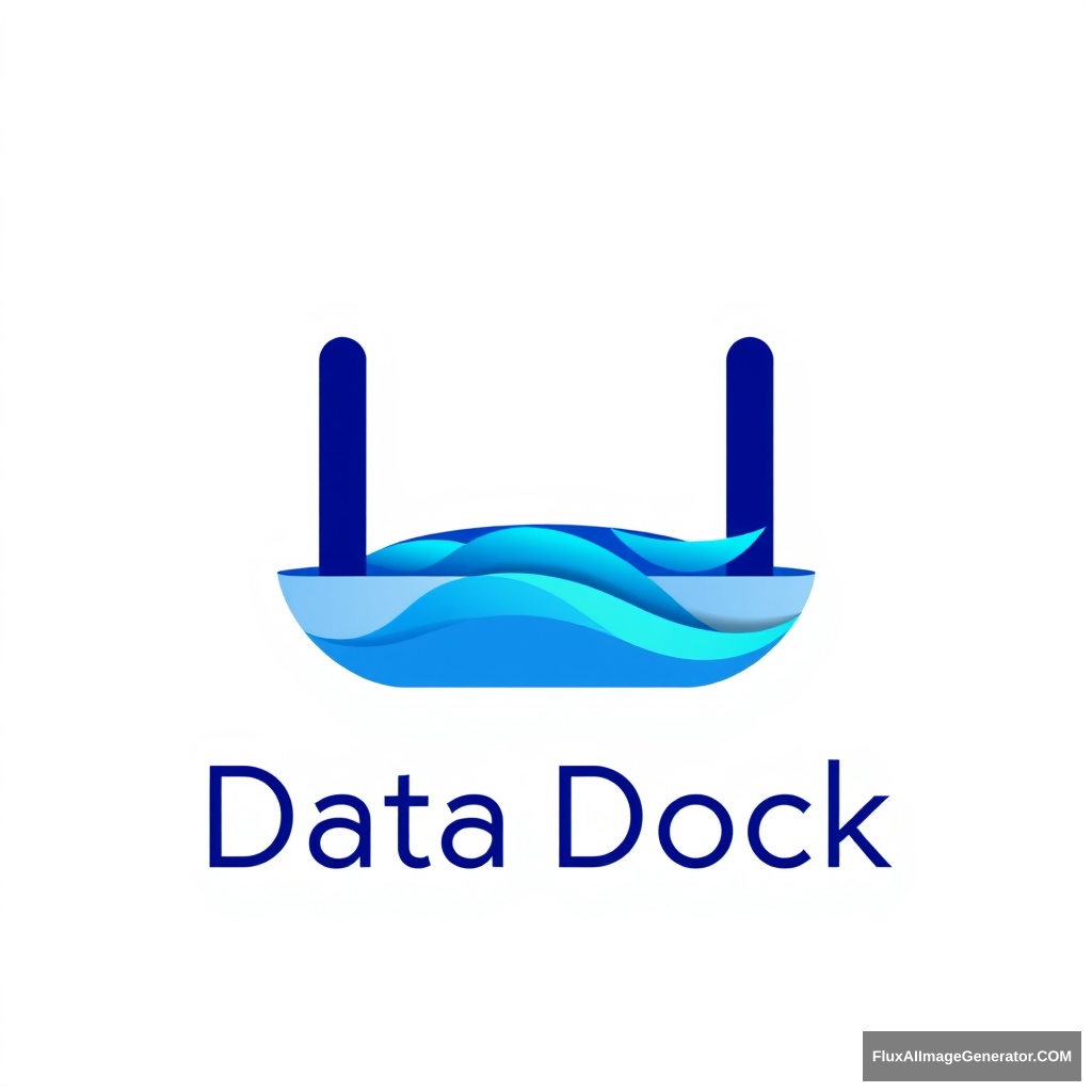 Logo for Data Dock: Sleek, minimalist design featuring a stylized dock extending into a digital sea of data. Vibrant blue and teal gradients represent flowing information. Incorporate abstract, interlocking shapes symbolizing secure storage. Modern san-serif typography. Convey trust, efficiency, and seamless connectivity. - Image