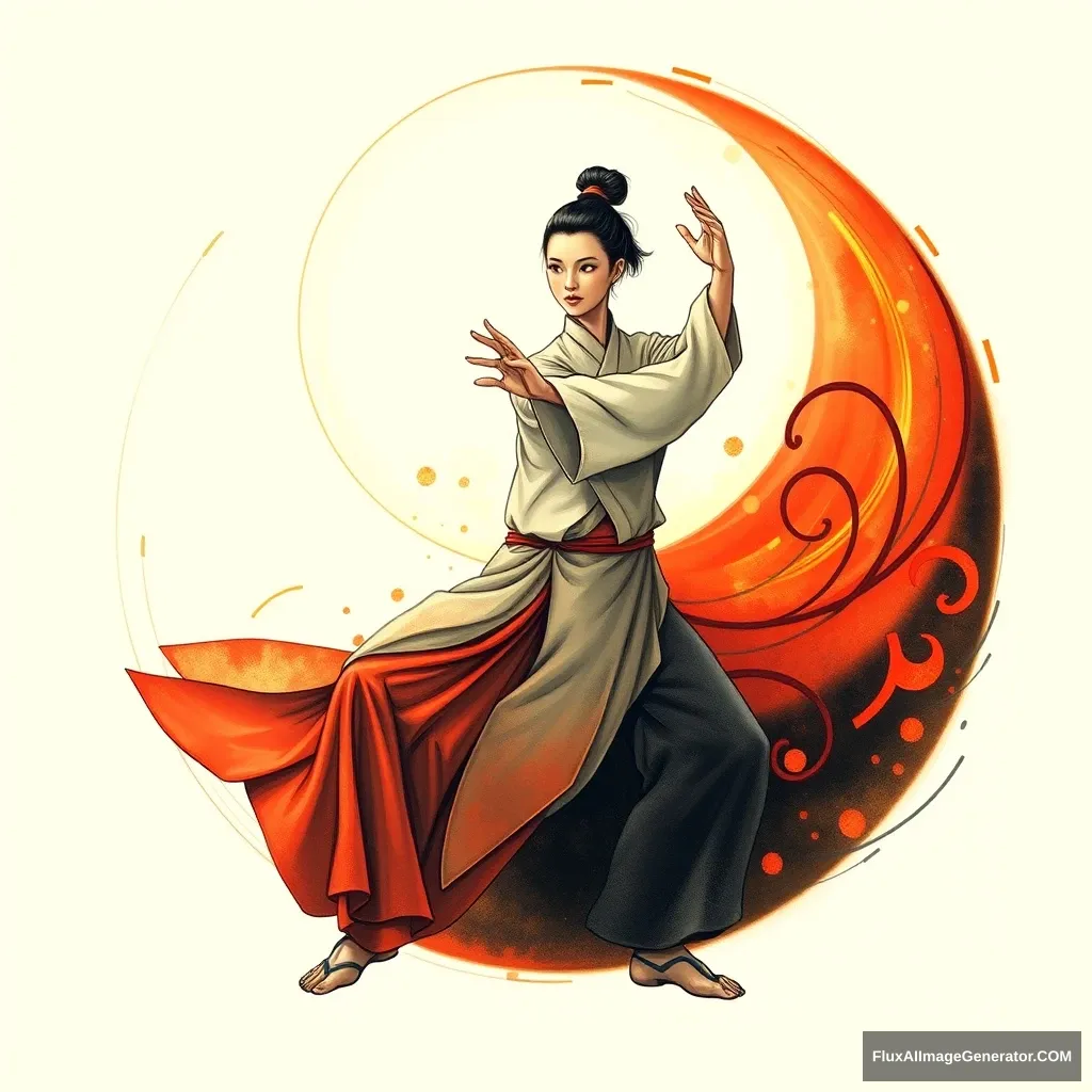 "Draw a picture: The Tai Chi practitioner, born from the infinite, the mechanism of movement and stillness, the mother of yin and yang." - Image