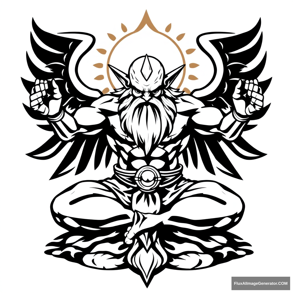 Yoga Center Logo: Muscular Gotrek Dwarf warhammer lotus position