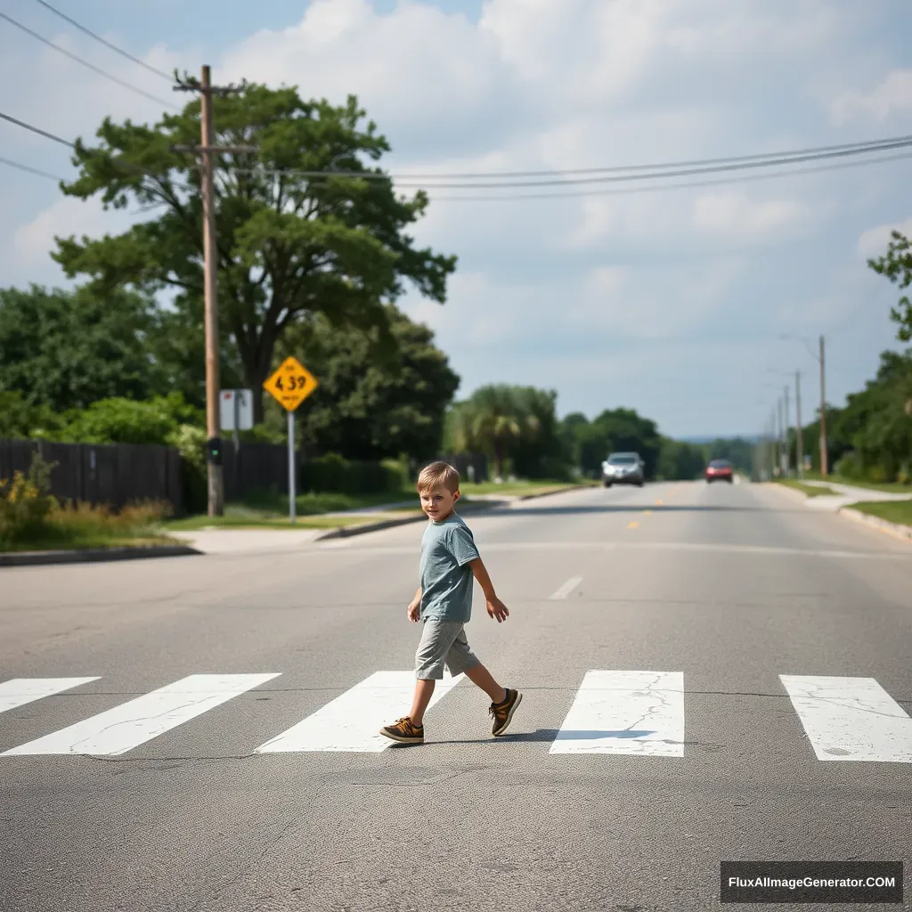 Boy crossing the road - Image