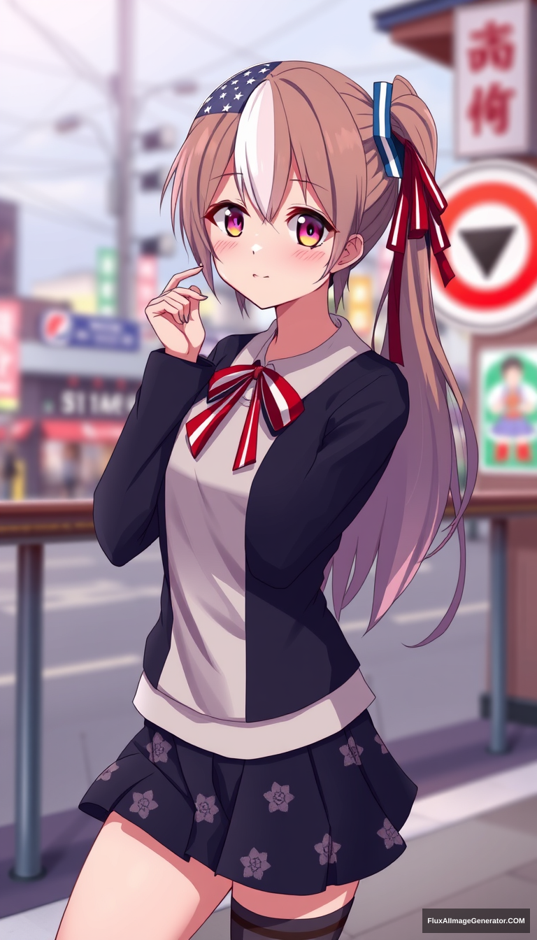 Half USA and Half Japan themed anime girl - Image