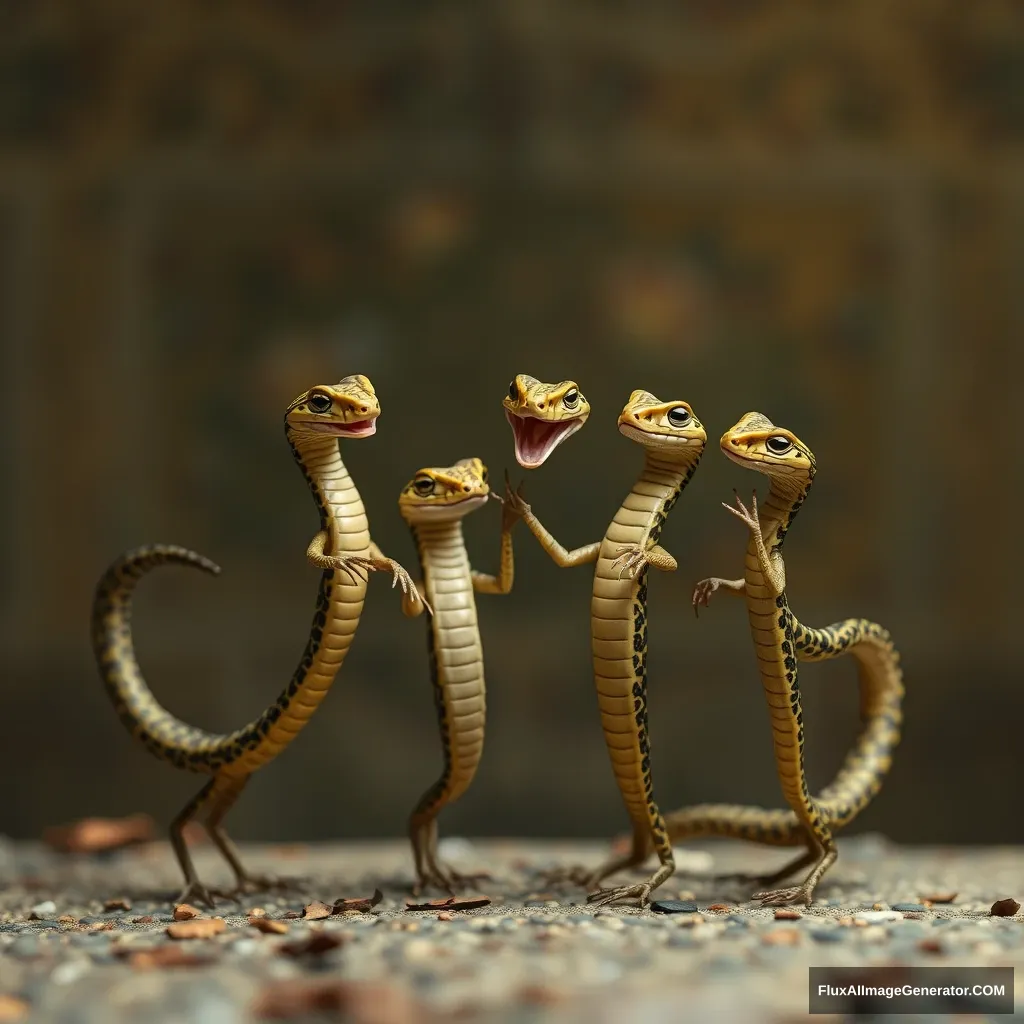 4 small snakes dancing - Image