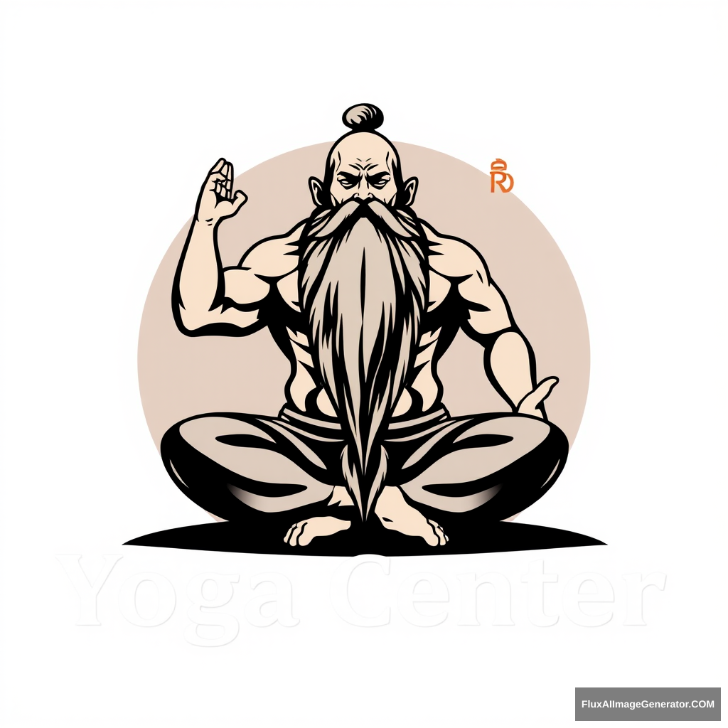 Yoga Center logo: a muscular large dwarf in the lotus position with a long beard.