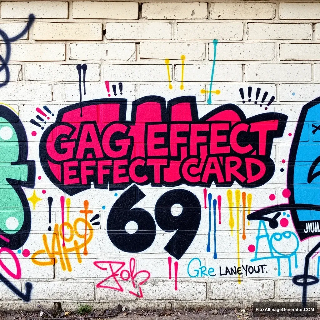 colorful graffiti wall with text "GAG EFFECT CARD 69"