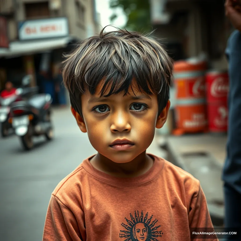 a sad kid on a street - Image