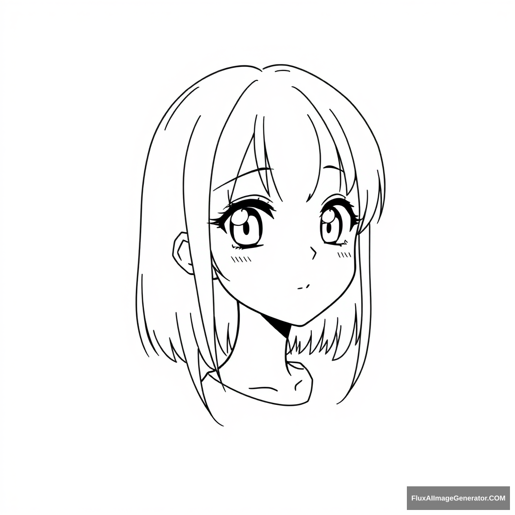 neat and simple line art character drawing. anime girl. shapely. very beautiful. simple eyes