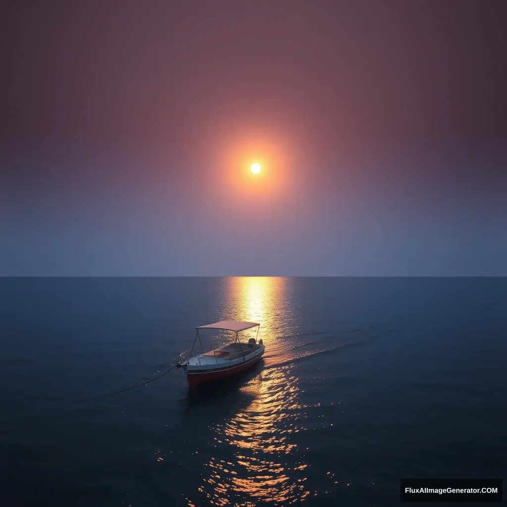 A boat on the sea, evening. - Image