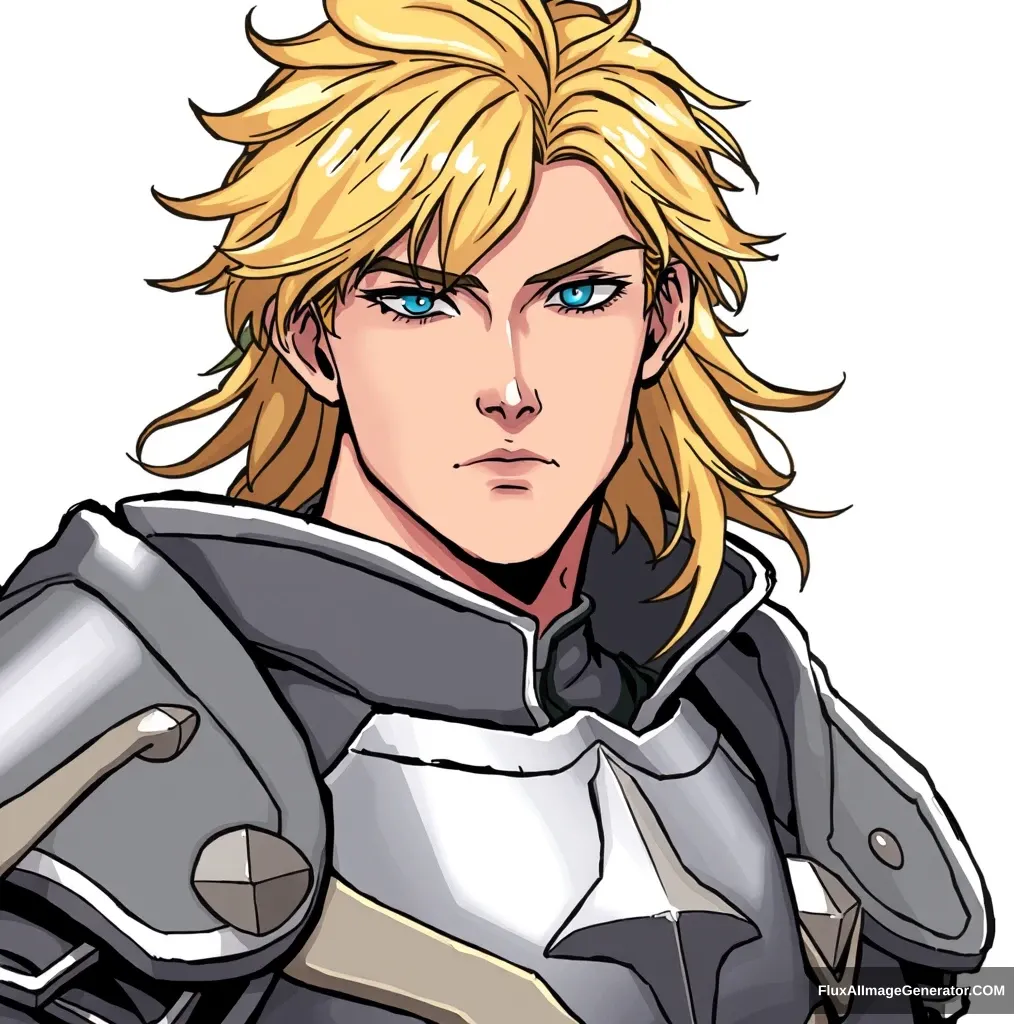 Fantasy man, blond hair, knight, handsome, webtoon, semi-realism.