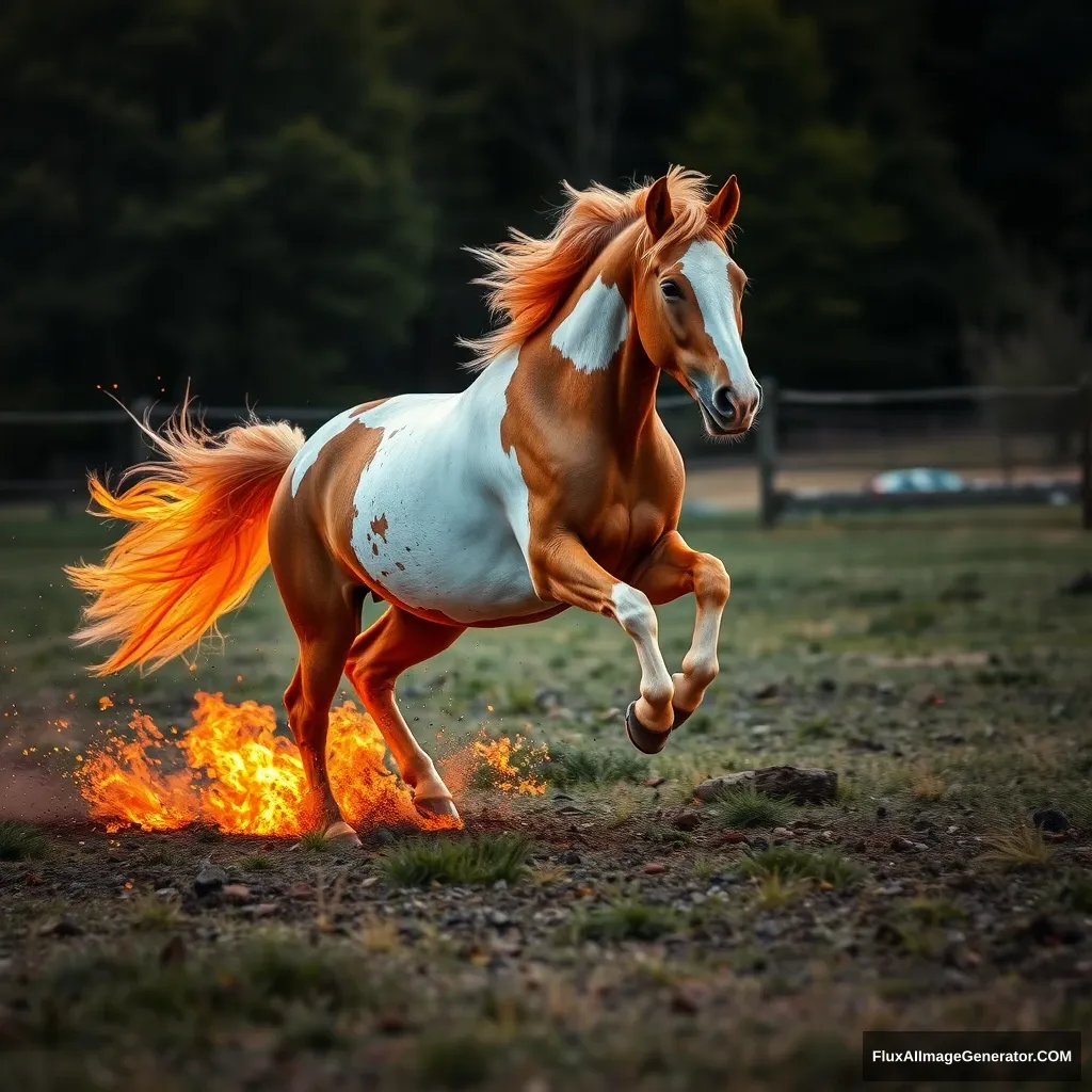 Horse on fire running away. - Image