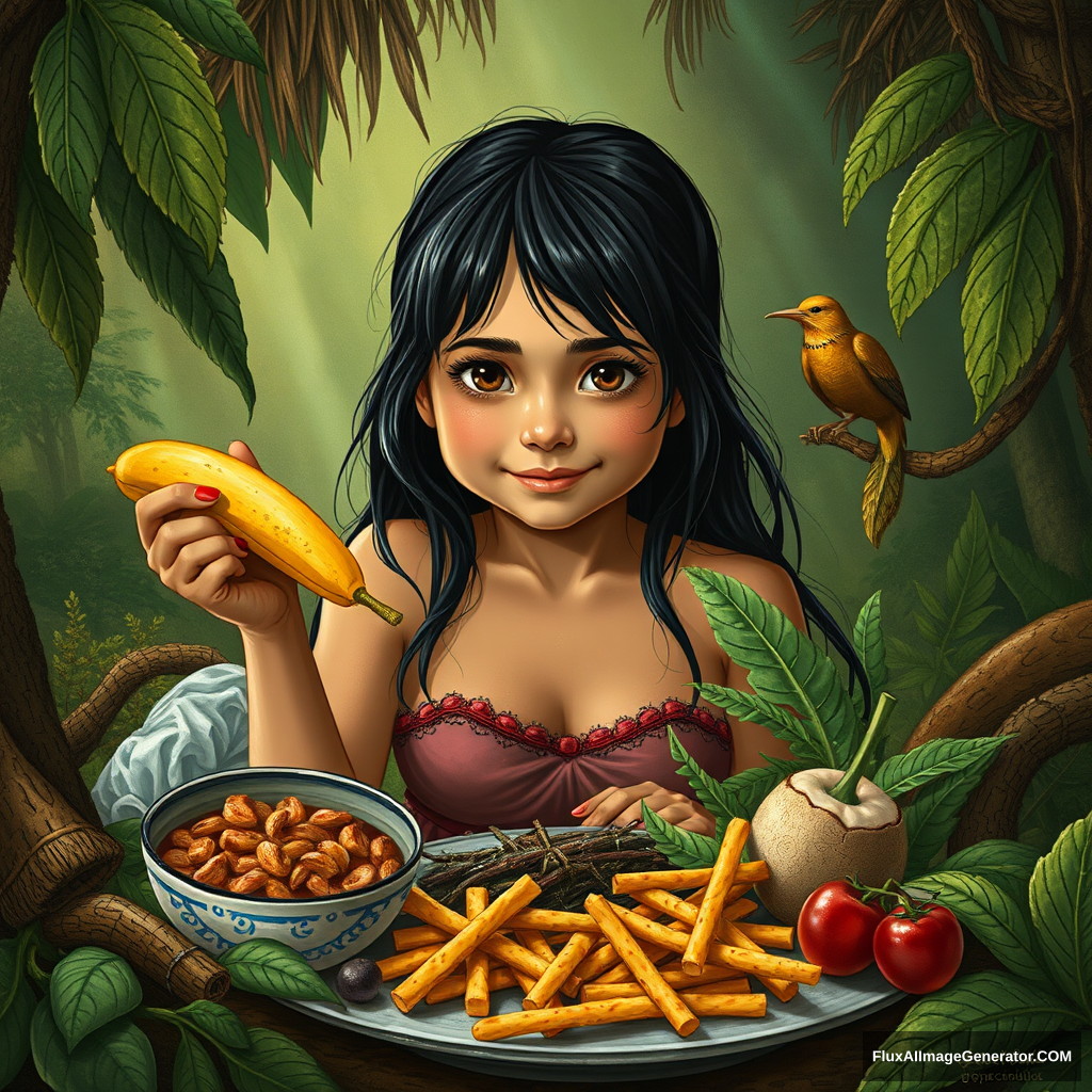 Amazonian girl inside food