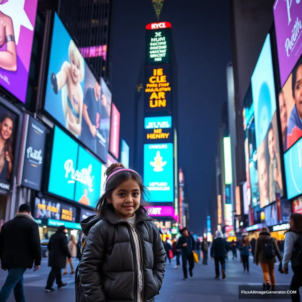 Girl and boy love Times Square advertisement engraved name PreethiHenry. - Image