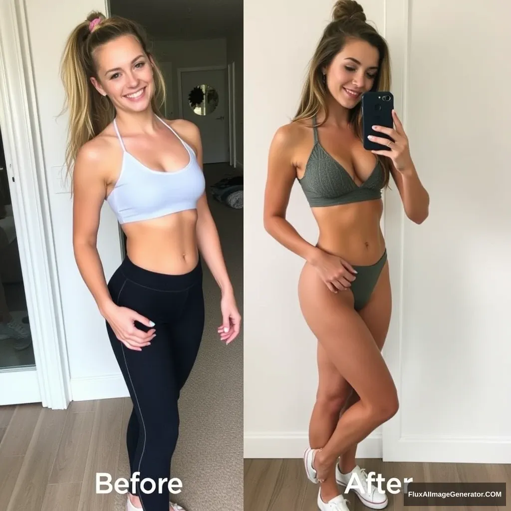 Fitness model influencer Emma's before-after pictures.