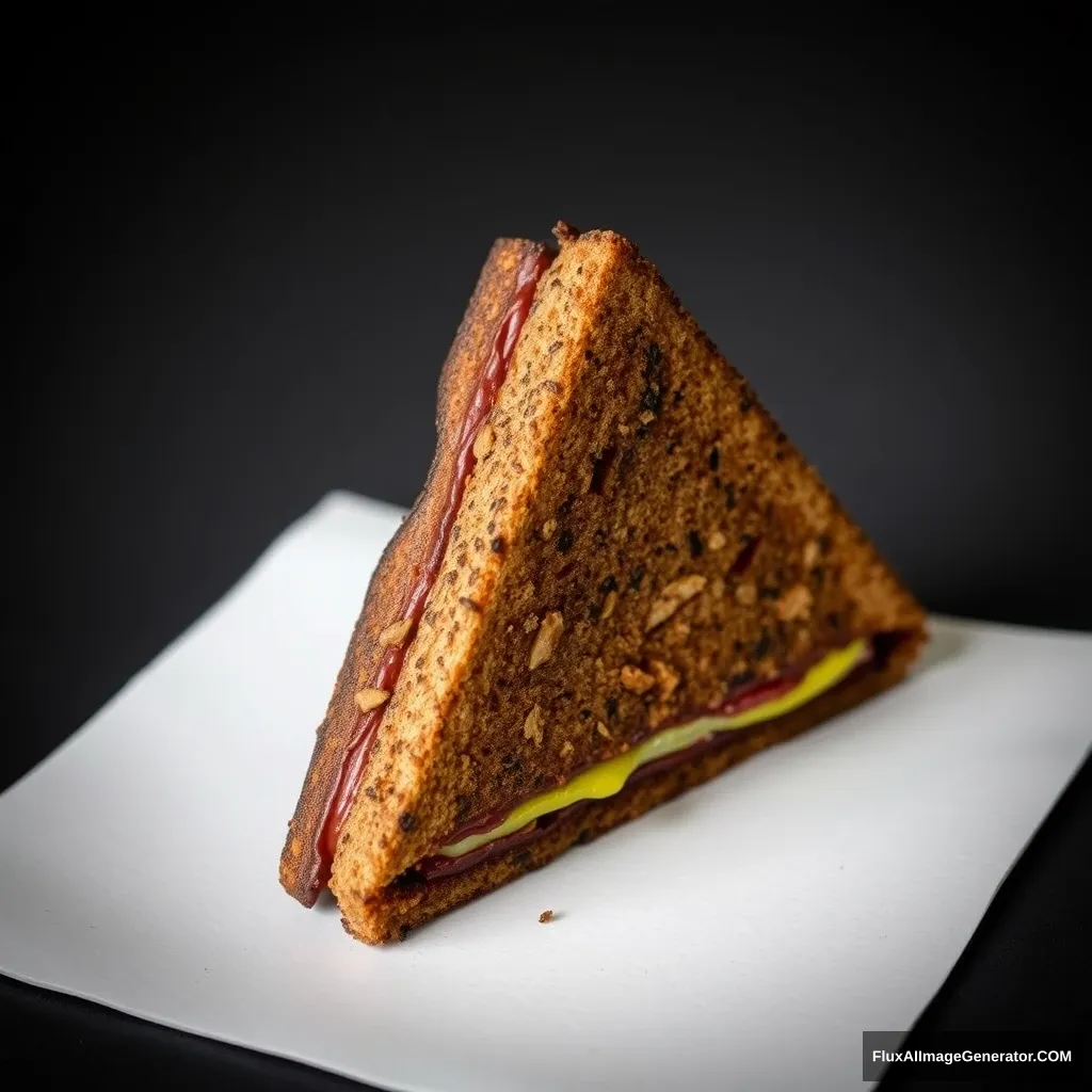 Black Gold Sandwich, triangular shape, right-side view.