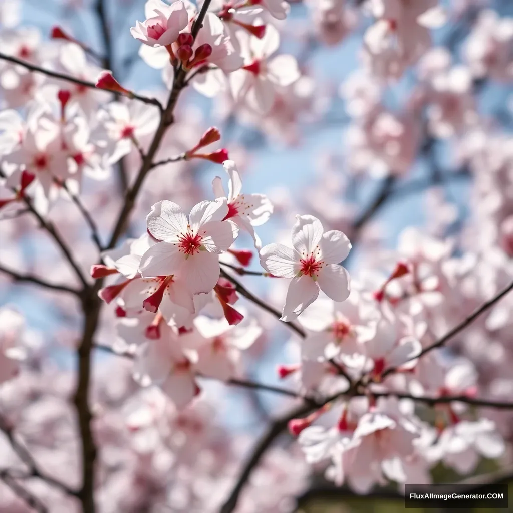 "Brilliant cherry blossoms fluttering in the wind."