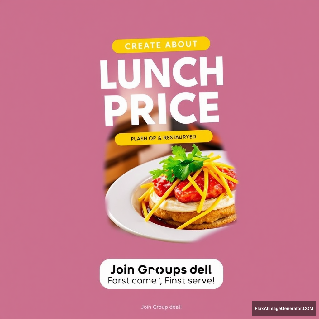 Create a flyer. It's about a lunch price discount at a restaurant. Create a [Join Group deal] button at the bottom of the flyer that says, "Flash deal 50% off. First come, first served."