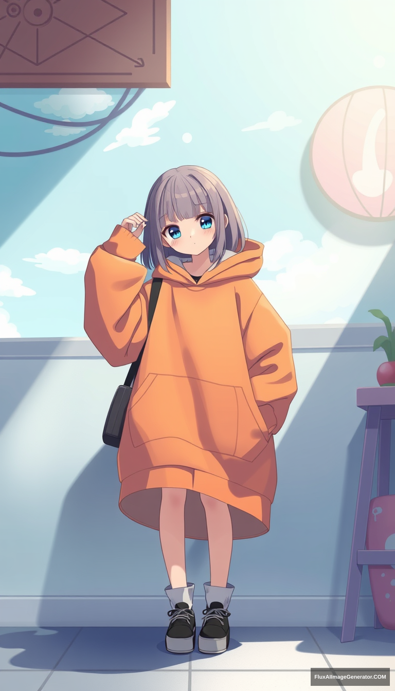 kawaii and small anime girl cel shading and oversized clothes