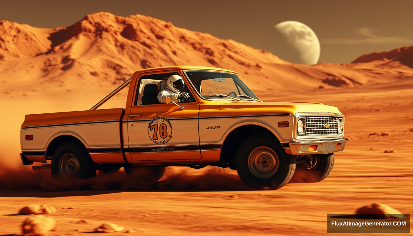 1972 C10 pickup racing on Mars, an astronaut is driving. - Image