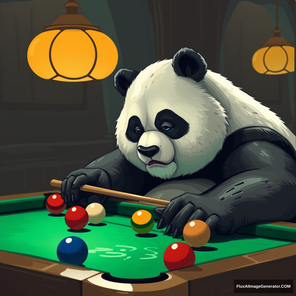 A fat panda playing pool, clay.