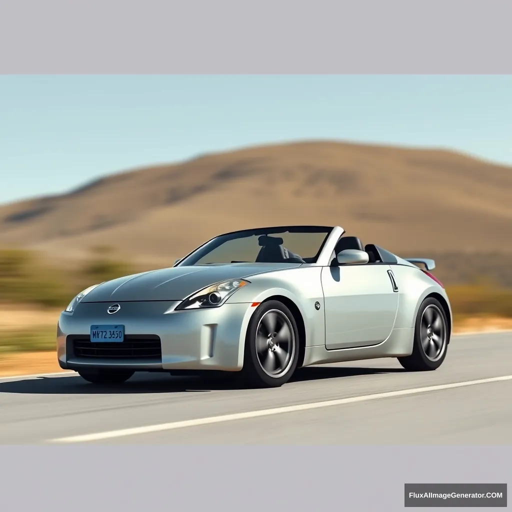 Create an image of a silver Nissan 350z with Kim Jong Un as the driver.