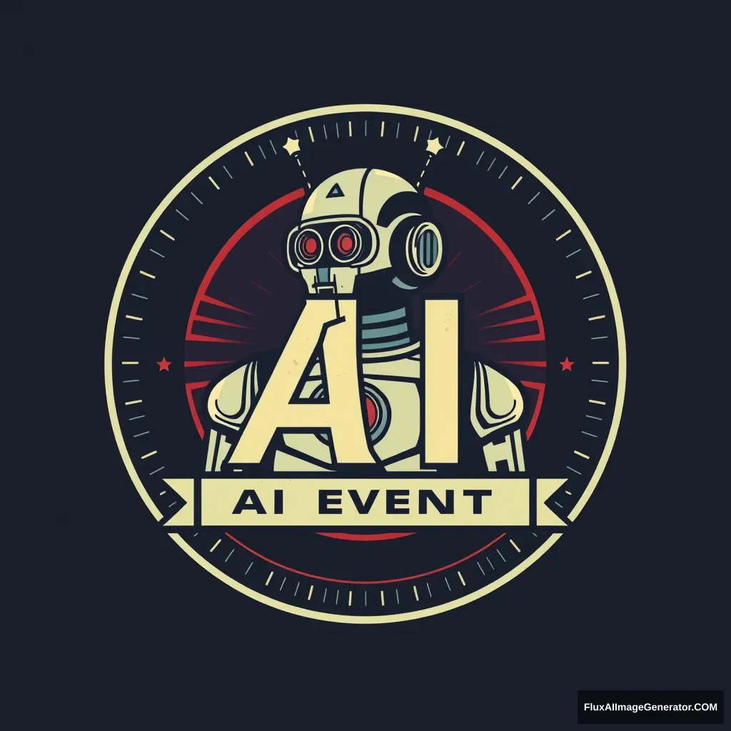 For an AI event, I need an image that represents the letters AI. Vintage logo emblem, robot, retro color. - Image