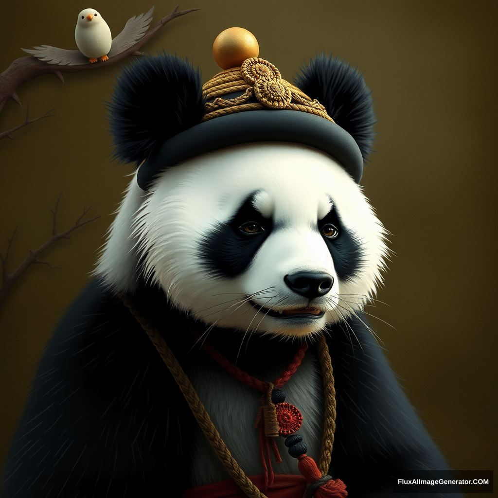 "A panda with an ancient style."