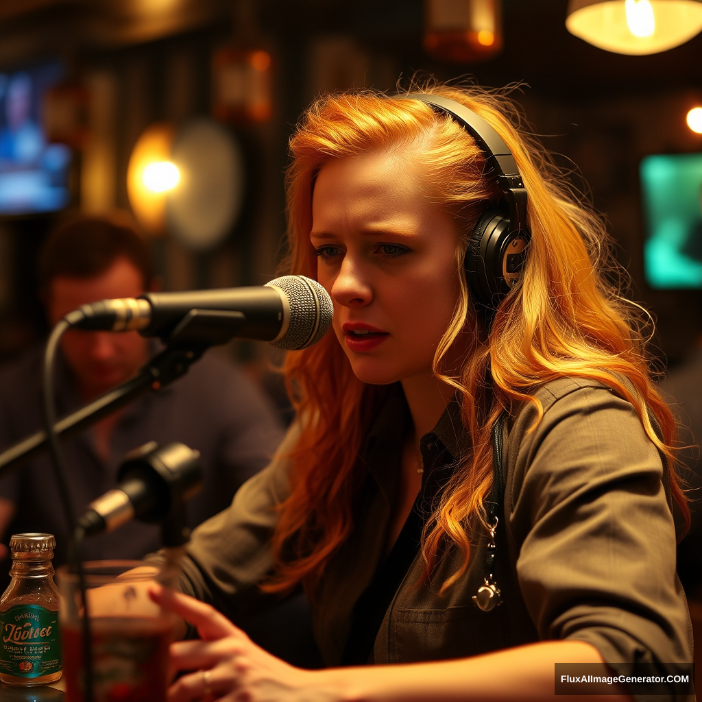 Ginger-haired Boom mic operator in a stressful situation in a bar. - Image