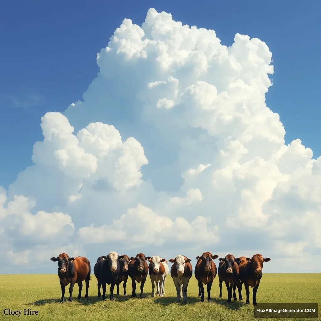 "There is a dragon in the sky, and ten cows on the ground."