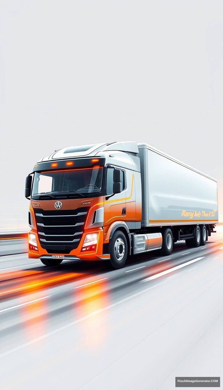 The truck has simple and dynamic lines, driving high-tech trucks, speed lines, glow, the overall picture is bright and clean, full of a sense of the future, a sense of science and technology. - Image