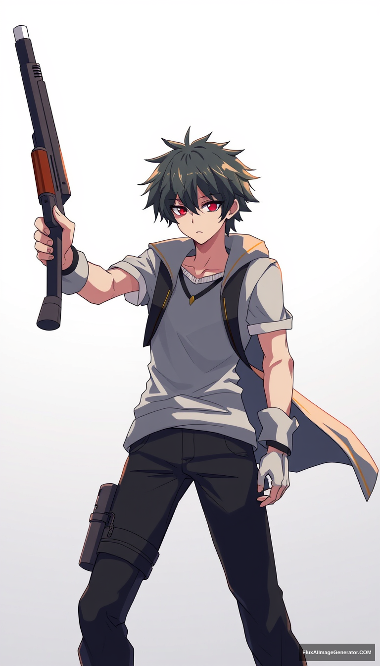 Anime guy. With shotgun one hand to the side.