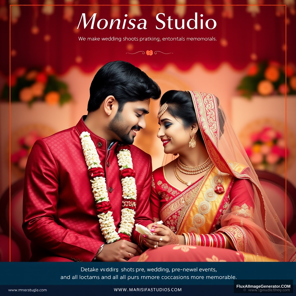 Create a poster for Monisa Studio. We make wedding shoots, pre-wedding events, and all occasions more memorable. I want a poster design. - Image