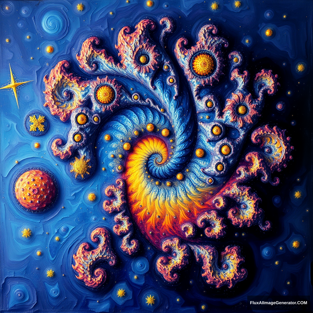 Mandelbrot fractal painted in Van Gogh style. - Image