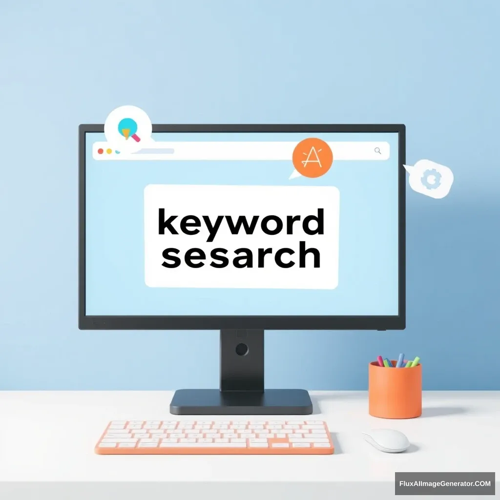 Animated visuals of keyword research appear on screen.