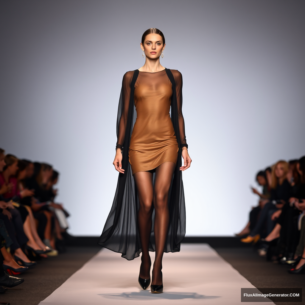 Pantyhose model on runway for a fashion show. Wearing pantyhose. - Image