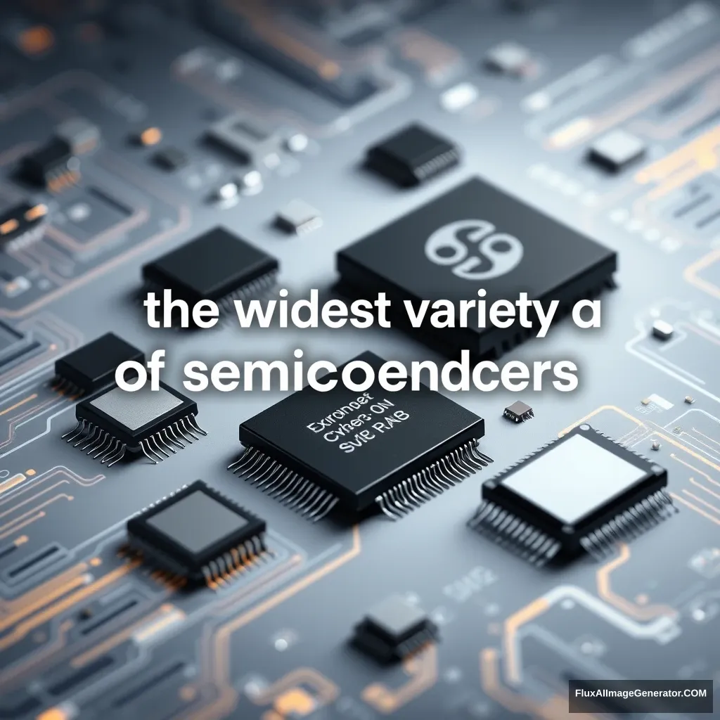 "Marketing image about semiconductors and their different packages that says a title of: the widest variety of semiconductors, add the title centered on the left side."