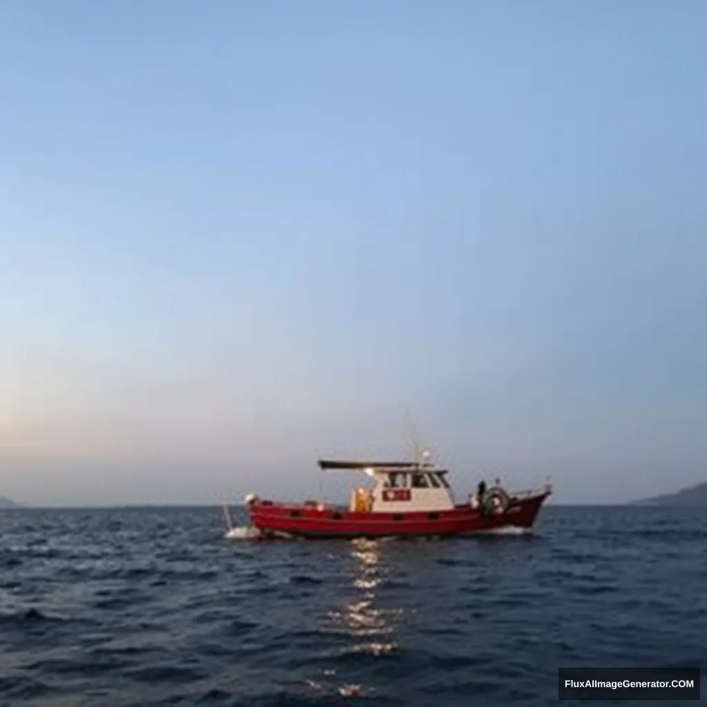 A boat on the sea, evening, sounder.