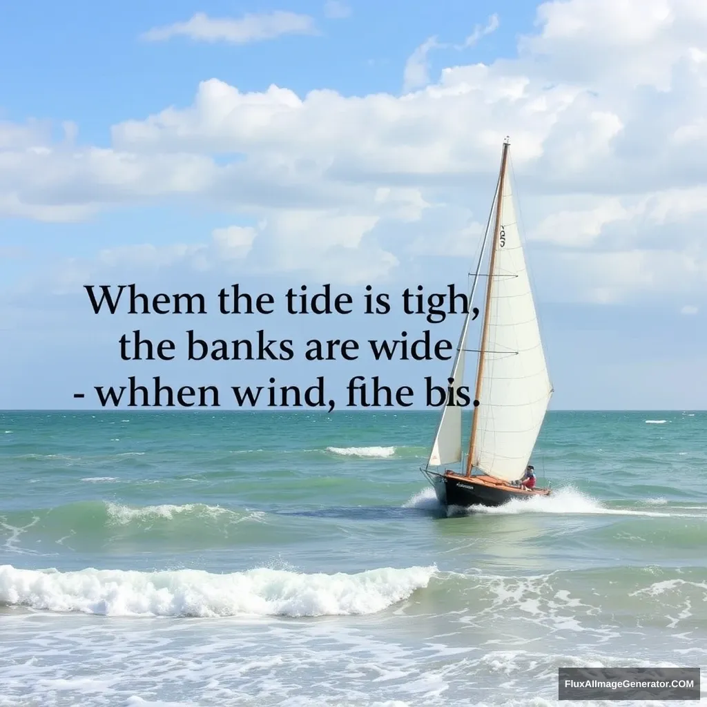 "When the tide is high, the banks are wide; when the wind is right, the sail is set." - Image