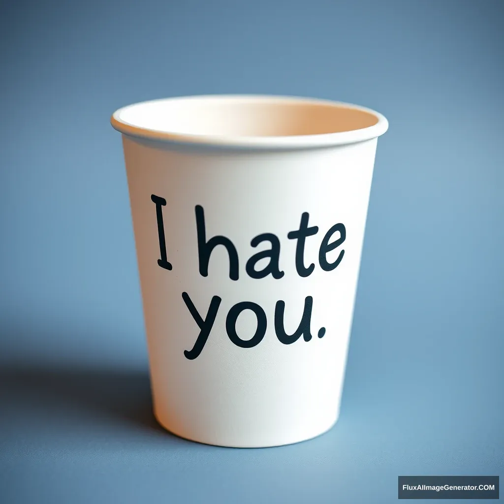 a paper cup that says "I hate you"