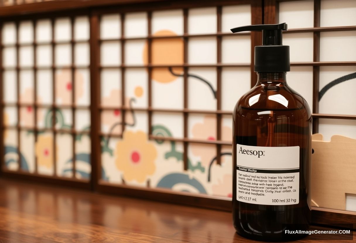 Aesop hand wash, Japanese background. - Image