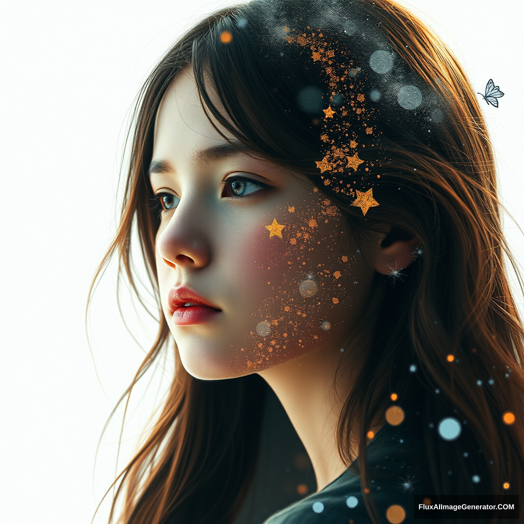 young beautiful girl, ultra detailed, official art, unity 4k wallpaper, double exposure, (layered imagery):1.2, blended visuals, overlapping compositions, dreamlike illusions, poetic narratives