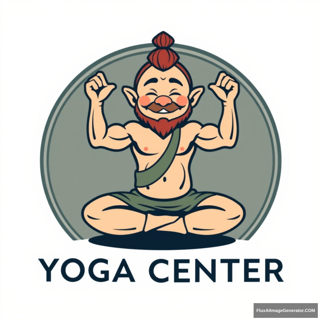 Yoga Center logo: a pumped-up dwarf in a lotus sausage pose. - Image