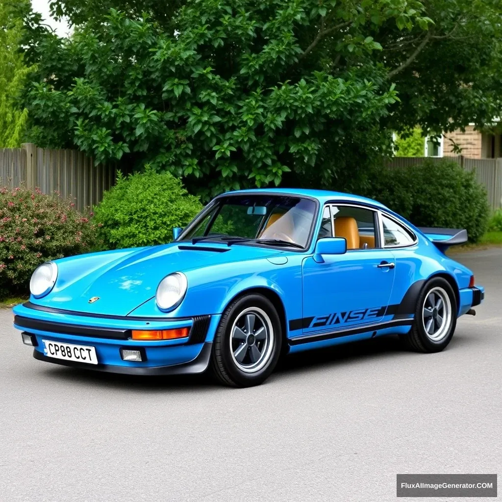 Porsche 911 SC coupe 1977 in petrol blue with cookie cutter wheels.