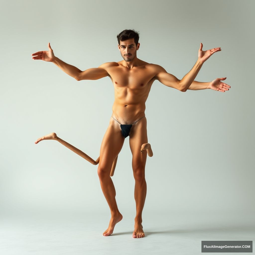 A sexy nude man has ten legs. - Image