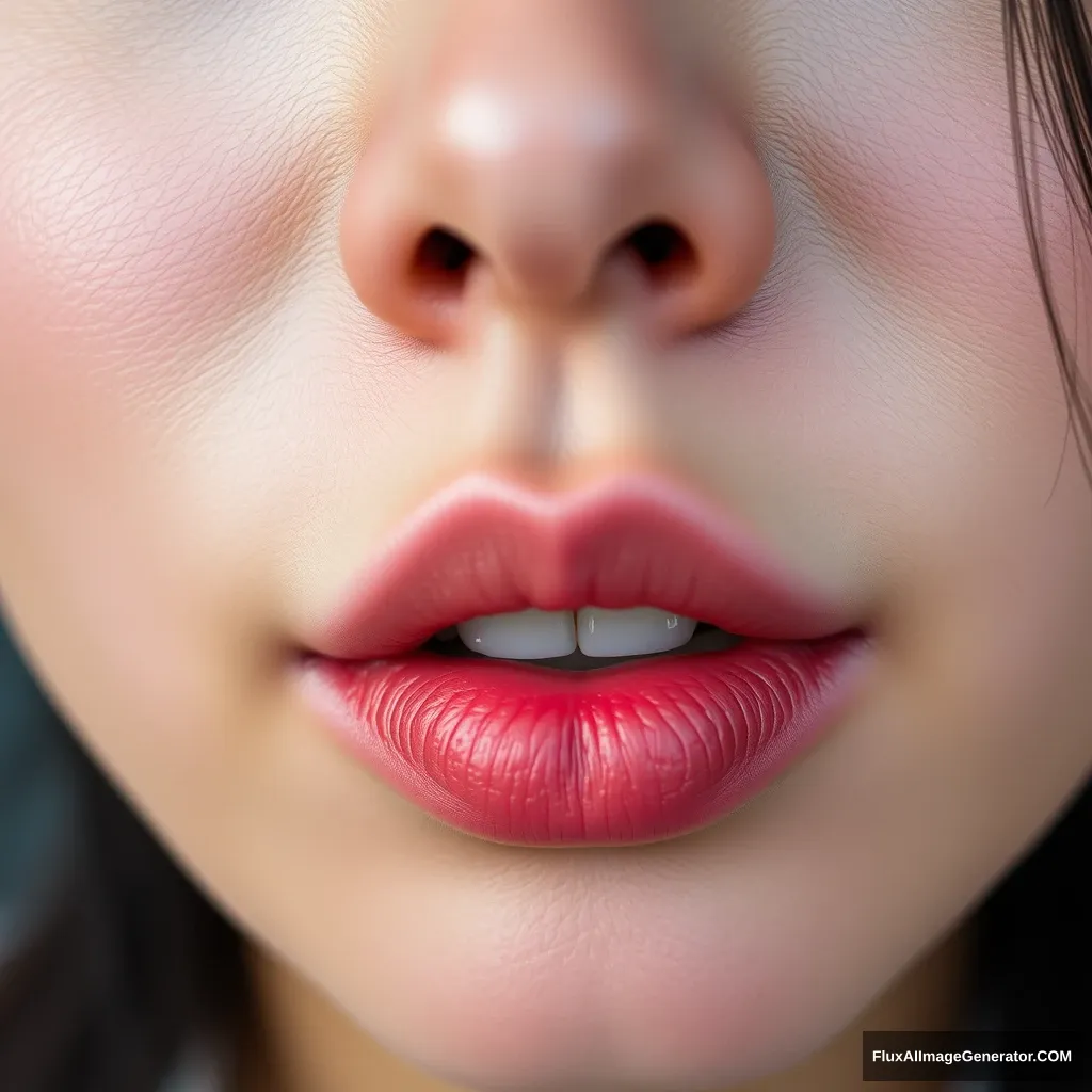 "Zoom in on the lips of a young Japanese woman." - Image