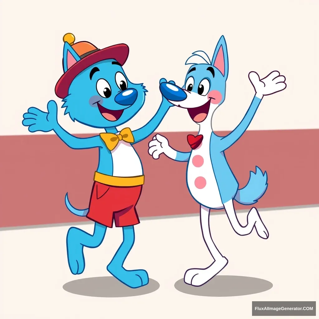 Bluey and Bingo, from the cartoon, dancing. - Image