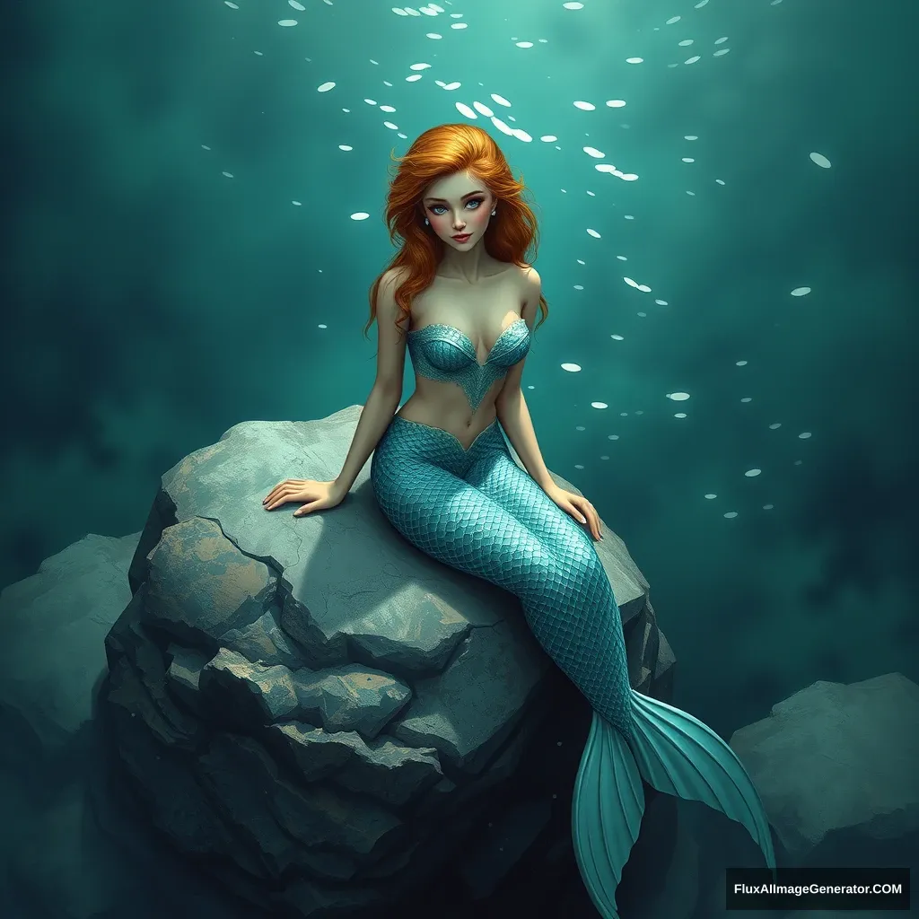 A mermaid sitting on a rock - Image