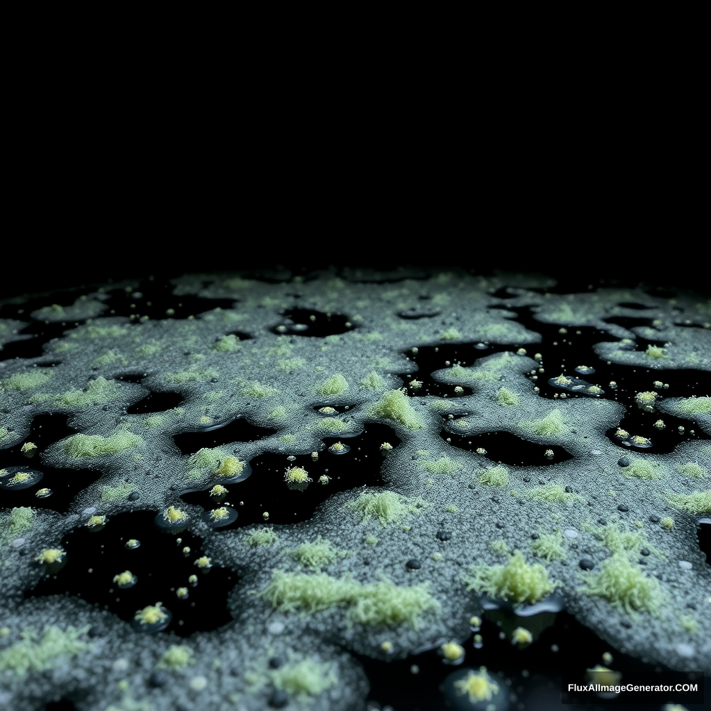 A lot of fields of bacteria slime covering the ground  
Black background, no floating bacteria!