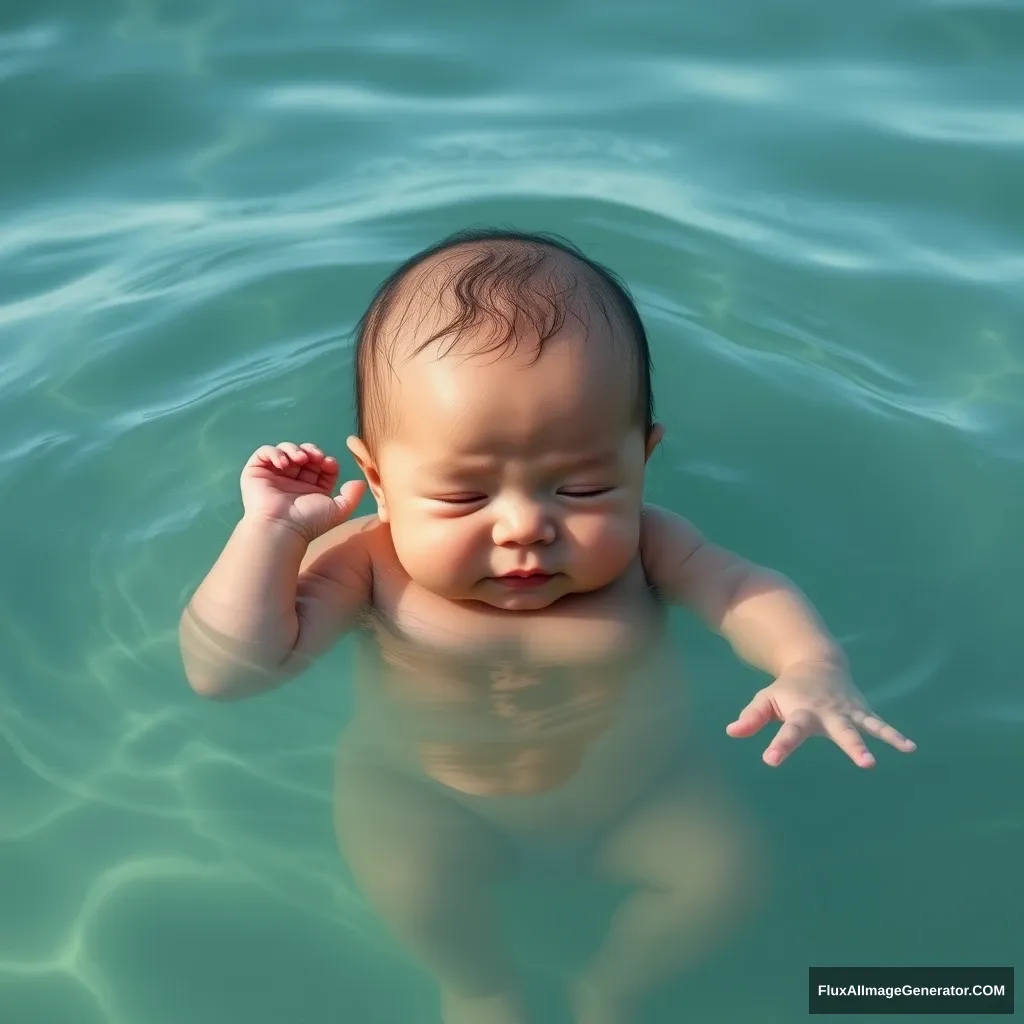 A human baby is born in the sea.