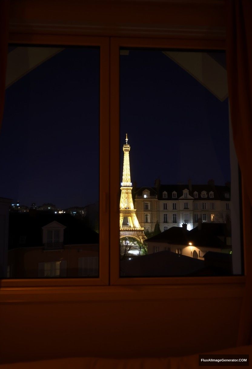 big glass window, bedroom scenery, midnight at France neighbors